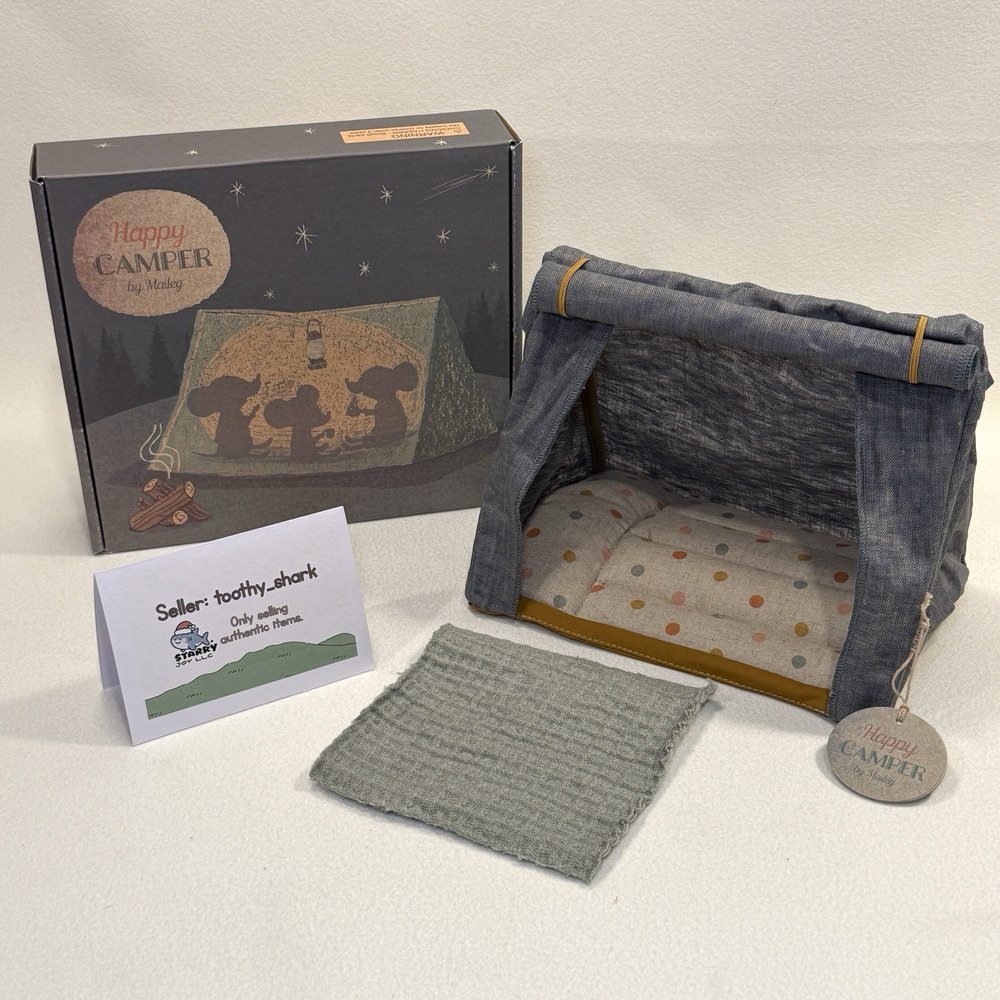 Maileg Happy Camper Tent Denim Blanket Polka Dots - Retired & Rare -Ship from US